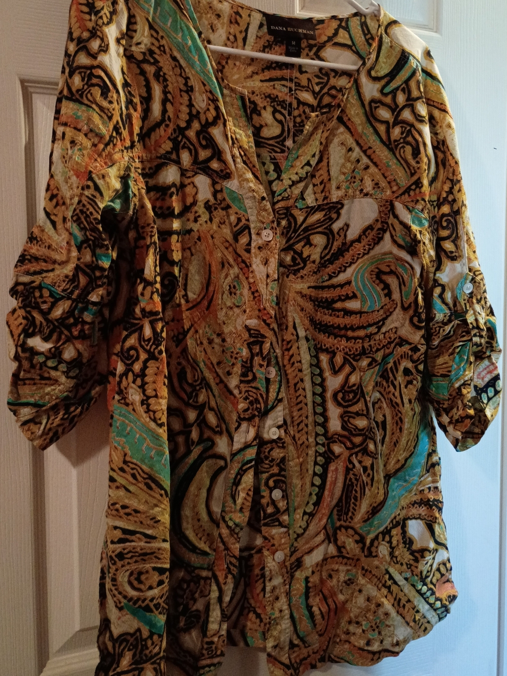 Dana Buchman Multicolor Paisley Button-Down Top (Green/Gold)